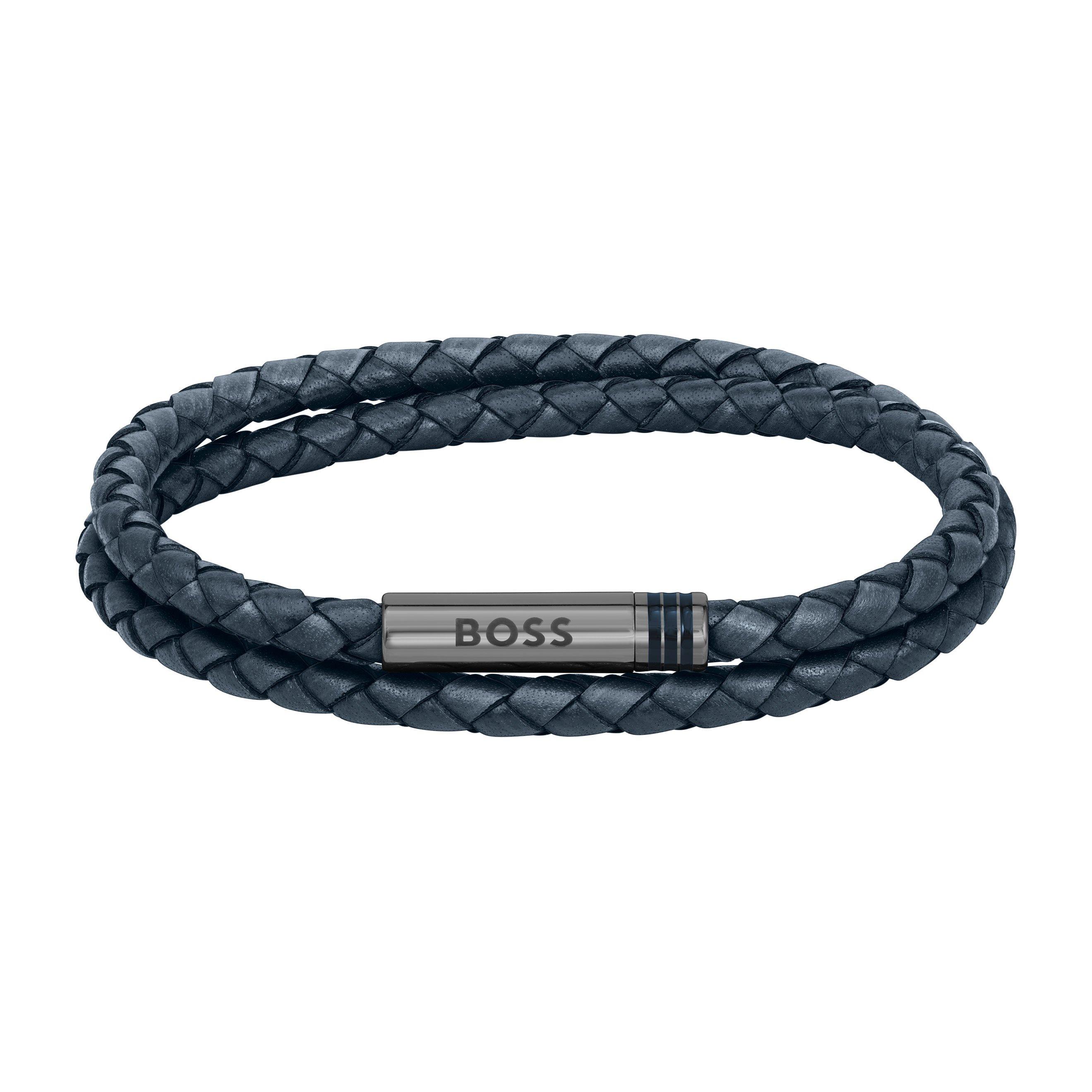 BOSS Leather Double Wrap Menâs Bracelet