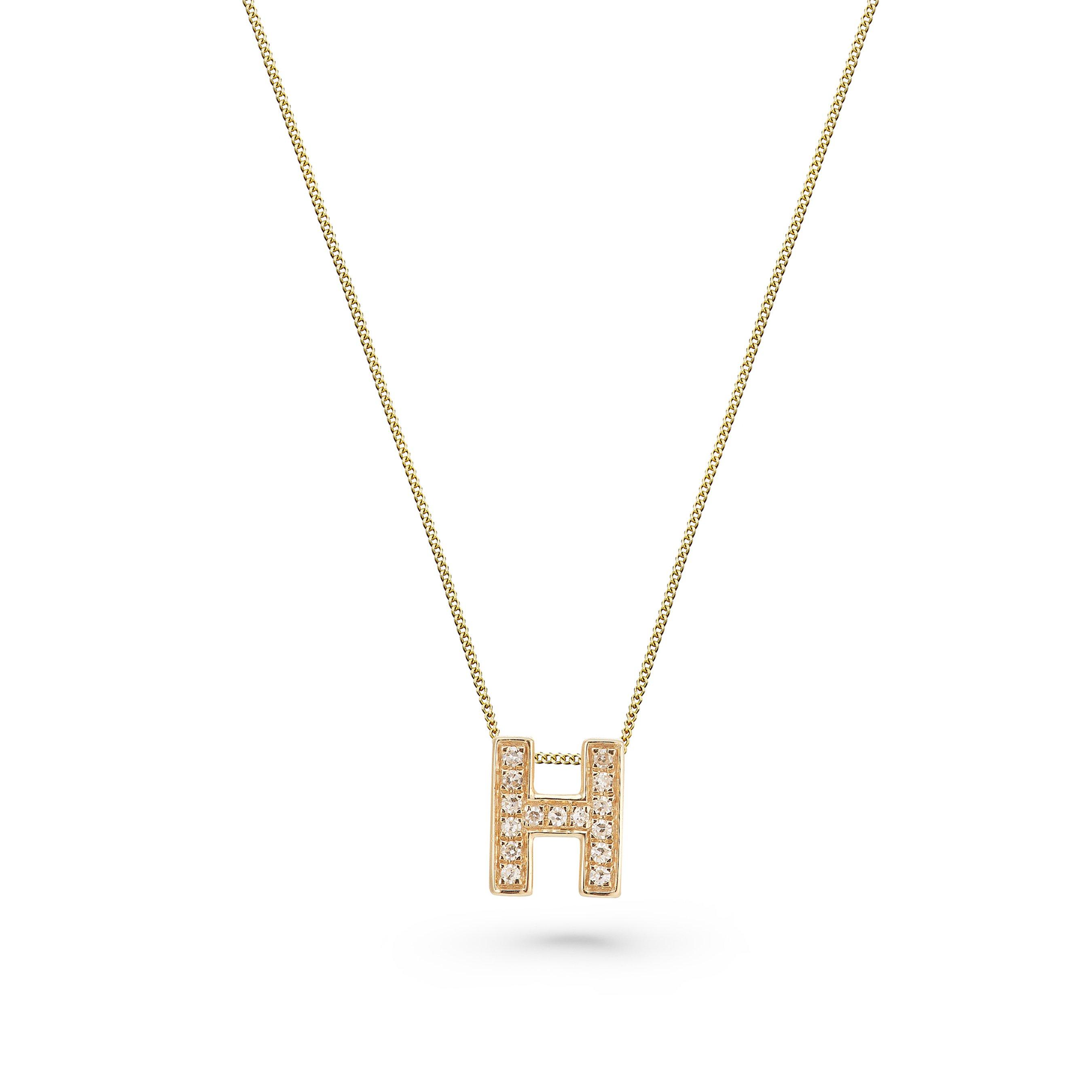 Beaverbrooks 9ct Yellow Gold Diamond Initial H Pendant