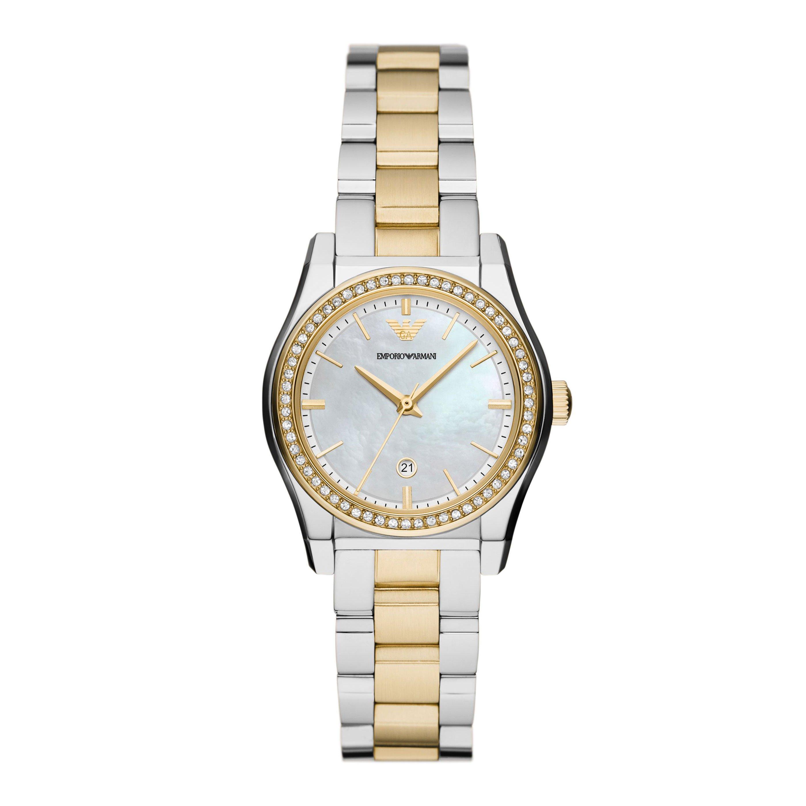 Emporio Armani 32mm Stainless Steel and Yellow Gold Tone Crystal Ladies Watch