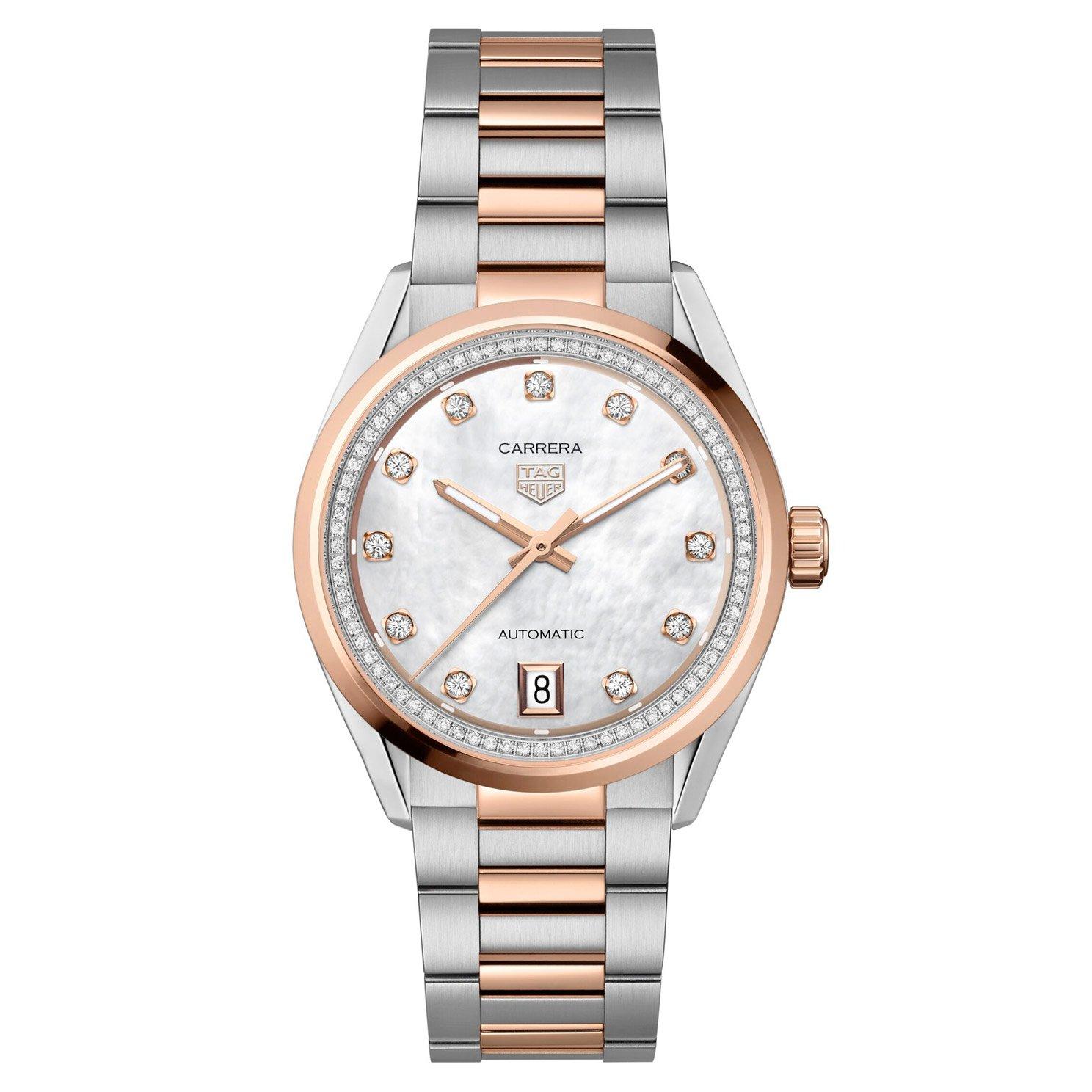 TAG Heuer Carrera Date 36mm Stainless Steel and 18K Rose Gold Diamond Automatic Ladies Watch