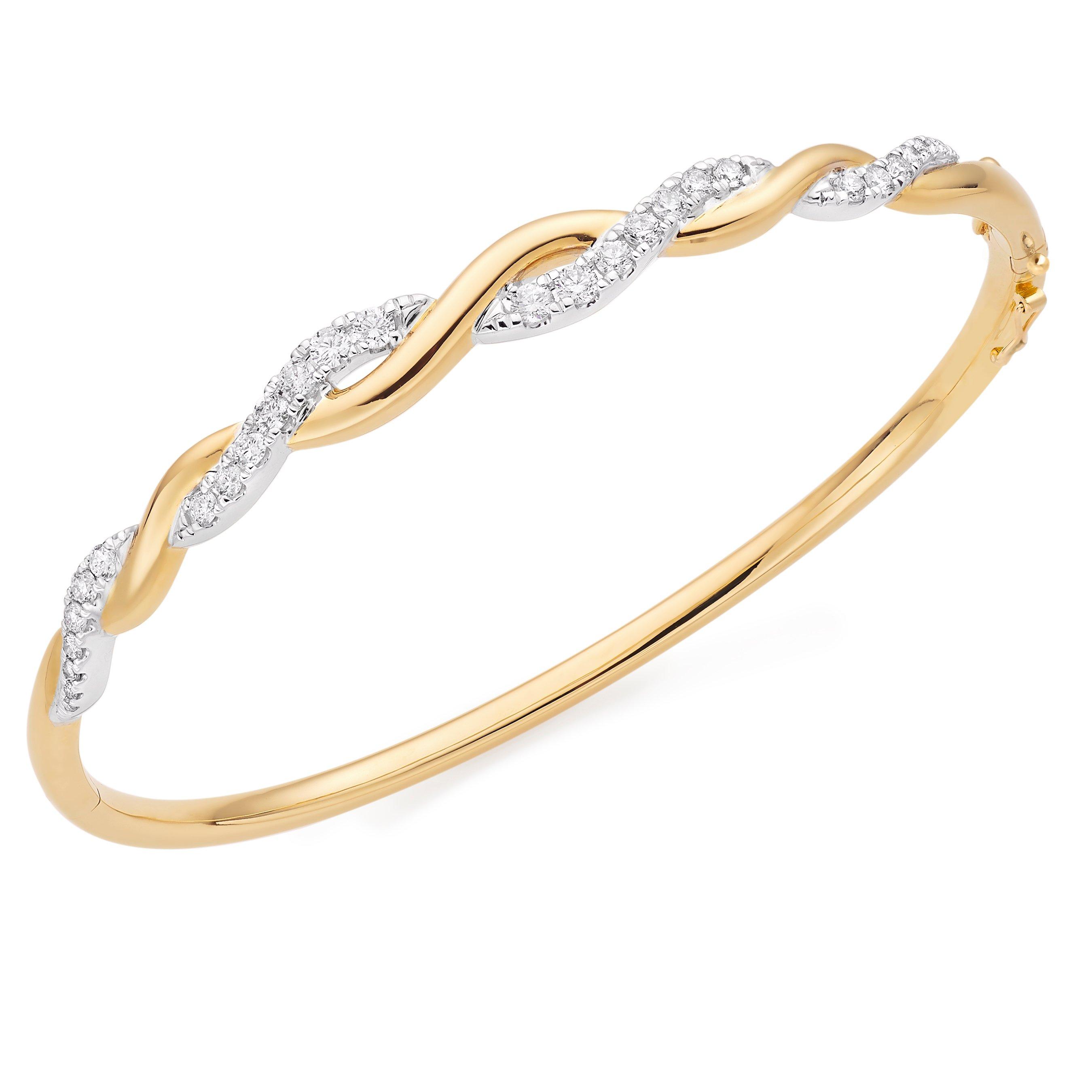 Beaverbrooks Essence 9ct Yellow Gold Diamond Twist Bangle